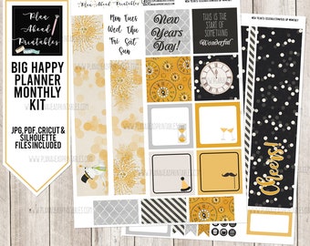 Erin Condren Life Planner Printable Sticker Monthly Kit, New Year's Celebration January