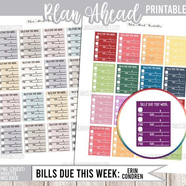 PRINTABLE Planner Stickers Full Boxes Bills Due This Week Erin Condren