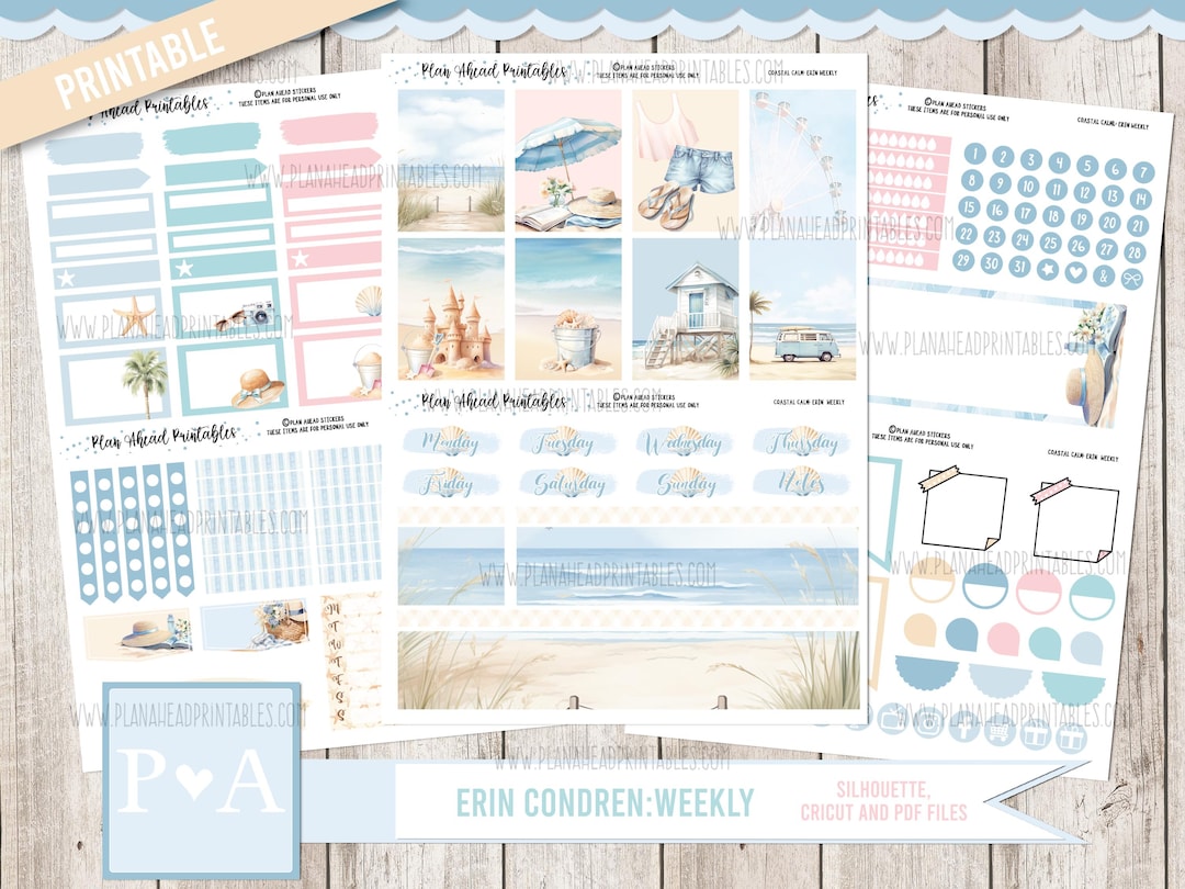 Coastal Calm PRINTABLE Classic Erin Condren Life Weekly Planner Sticker ...