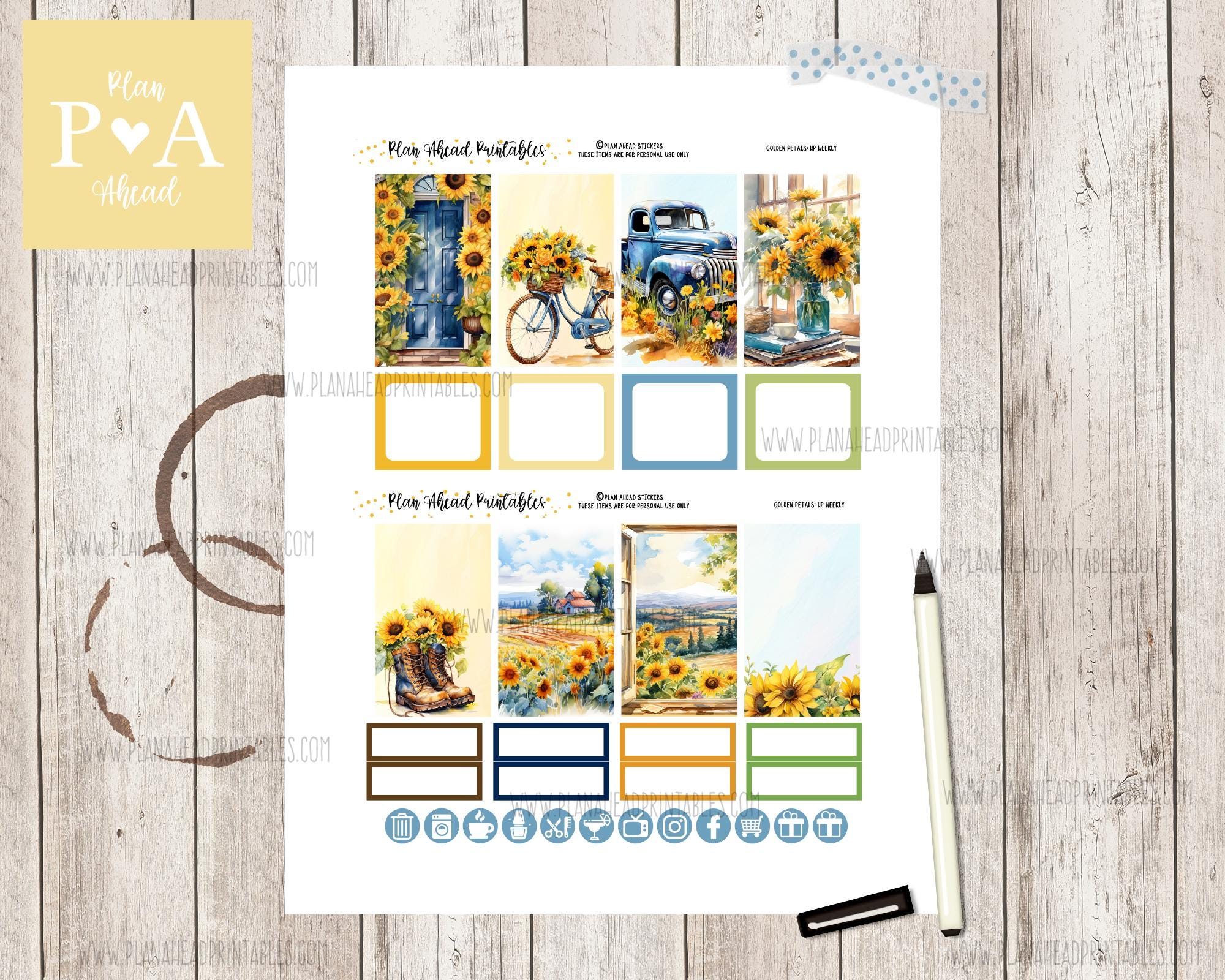 Golden Petals PRINTABLE Classic Happy Planner Weekly Planner Sticker ...