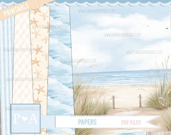 Coastal Calm PRINTABLE Papers, Bullet Journals Scrapbooks Card Making Planners Summer Beach Vacation June July August