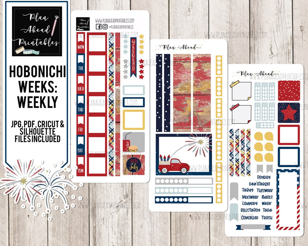 Hobonichi Weeks Printable Planner Stickers Weekly Kit All American 4th ...