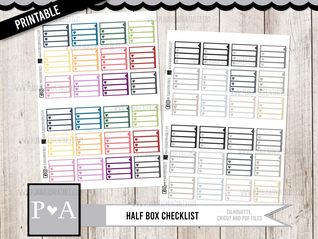 PRINTABLE Planner Functional Sticker Half Box Checklists, 1.5 Inch ...