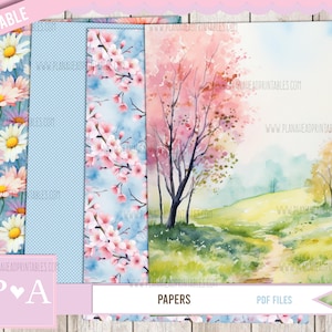 Blooming Horizons DRUCKBARE Papiere, Bullet Journals Scrapbooks Card Making Planer Frühlingsblumen April Mai Juni