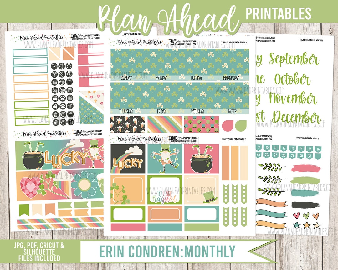 Erin Condren Life Planner Printable Sticker Monthly Kit Lucky Charm St ...