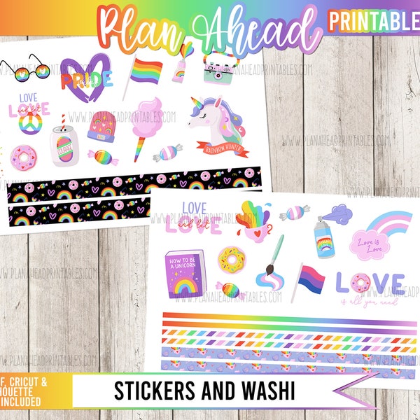 PRINTABLE Planner Stickers Summer LGBTQ Pride June Rainbows Cut Files Journaling Memory Keeping Scrapbooking Card Making Bullet Junk Journal