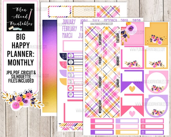 Big Happy Planner Printable Sticker Monthly Kit Spring Floral - Etsy