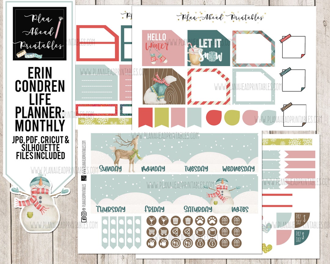 Erin Condren Life Planner Printable Sticker Monthly Kit, Winter ...