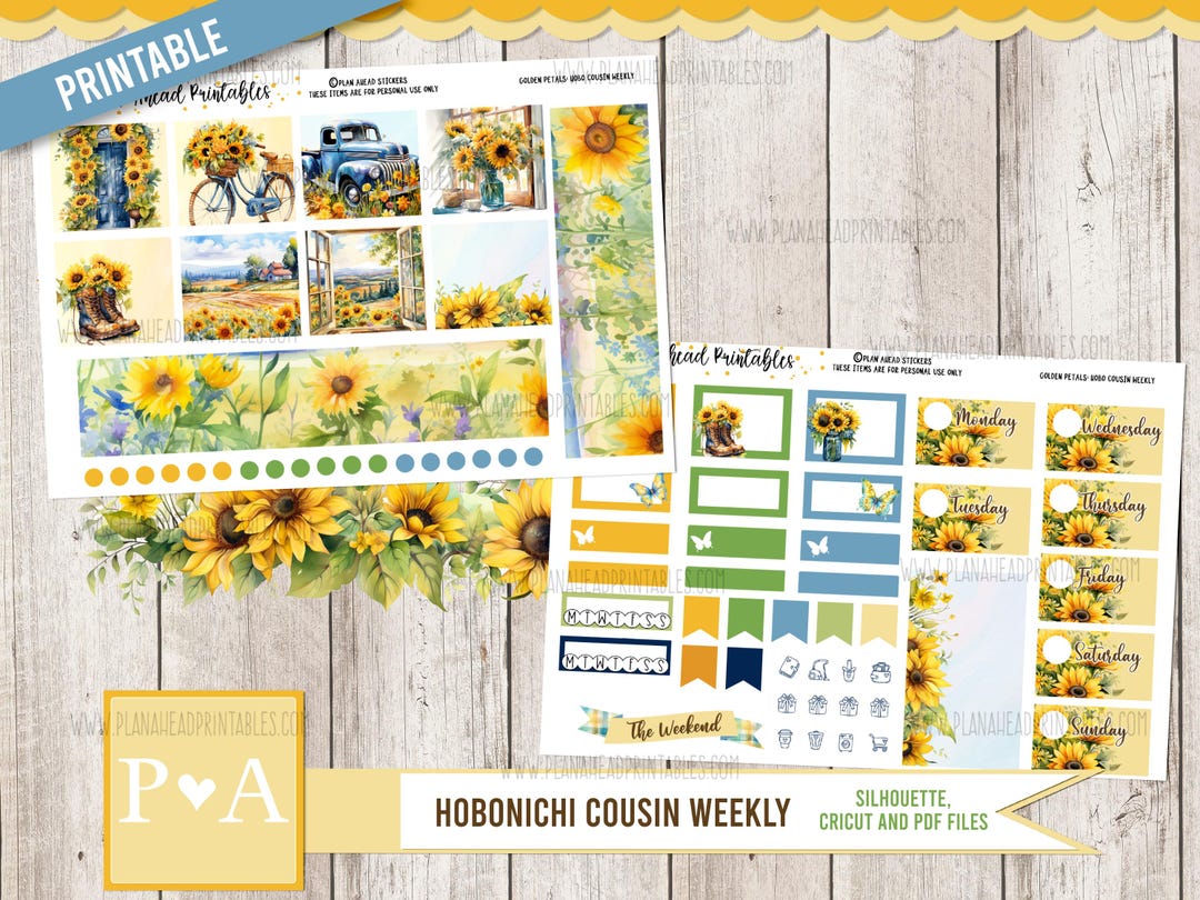Golden Petals PRINTABLE Hobonichi Cousin Weekly Planner Sticker Kit ...