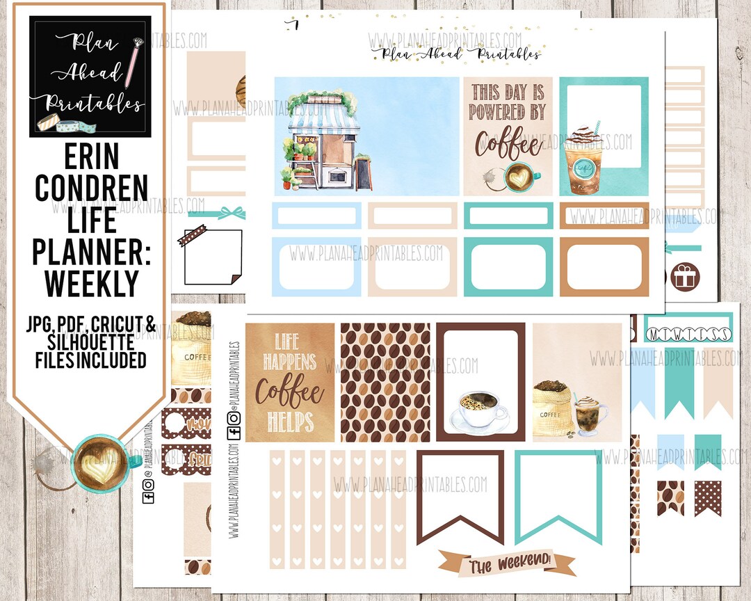 Erin Condren Life Planner Printable Sticker Weekly Kit Coffee - Etsy