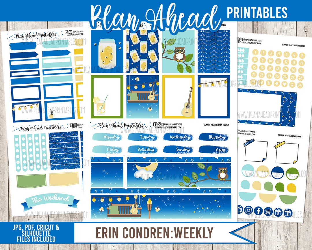 Erin Condren Life Planner Printable Sticker Weekly Kit Summer Nights ...