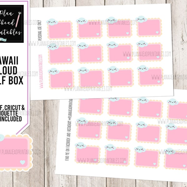 CLEARANCE! PRINTABLE Planner Stickers Kawaii Little Cloud Half Square