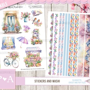 Blooming Horizons PRINTABLE Stickers And Washi Planner kit, Bullet Journaling Happy Planner Erin Condren A5 Hobonichi Cousin Spring Flowers