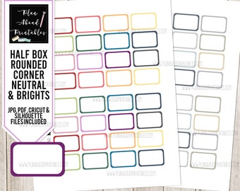 PRINTABLE Half Box Planner Stickers Multi and Neutral Colors