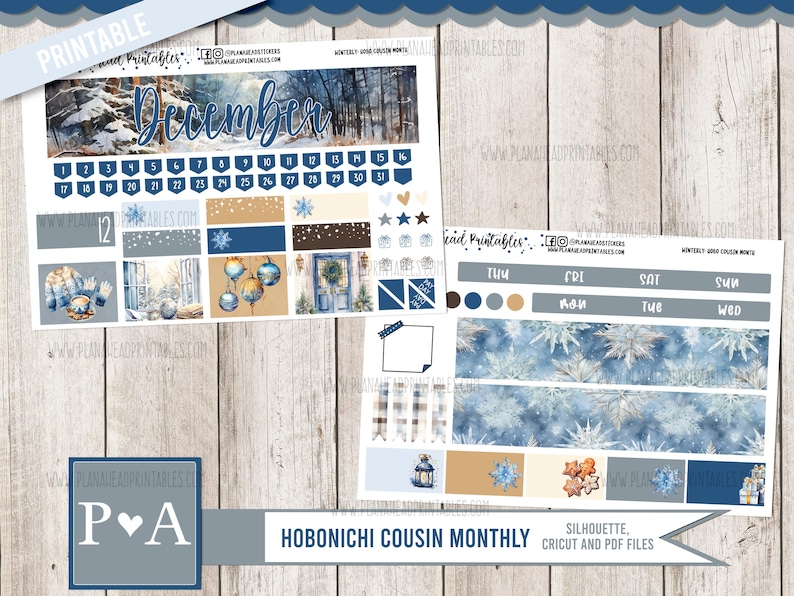 Winterly PRINTABLE Hobonichi Cousin December Monthly Planner Sticker ...