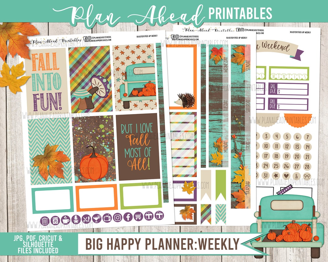 Big Happy Planner Printable Stickers Vertical Weekly Kit, Blustery Fall ...