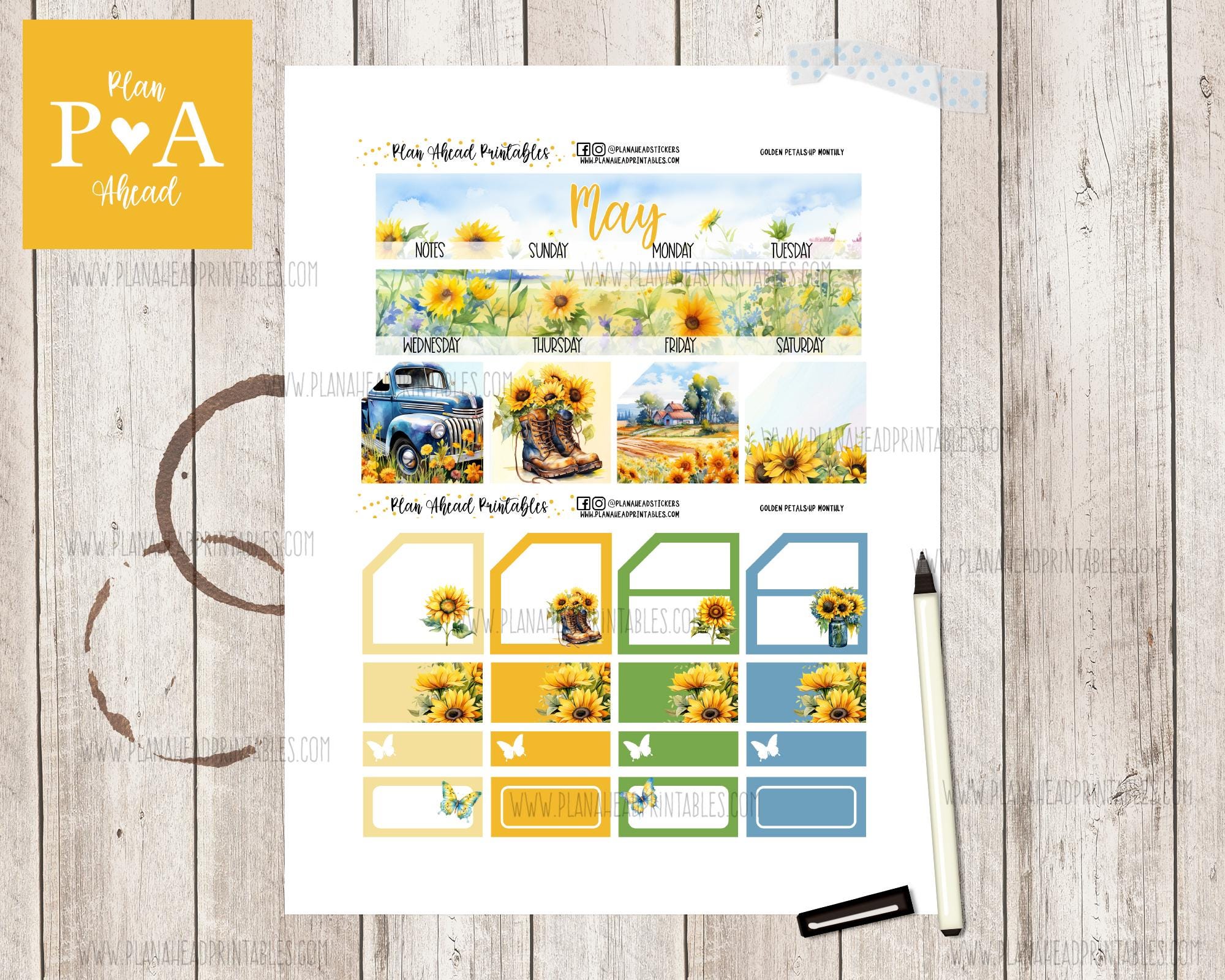 Golden Petals May PRINTABLE Classic Happy Planner Monthly Planner ...