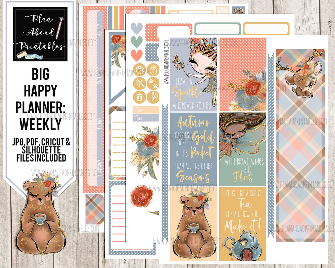 Big Happy Planner Printable Stickers Vertical Weekly Kit, Woodland ...