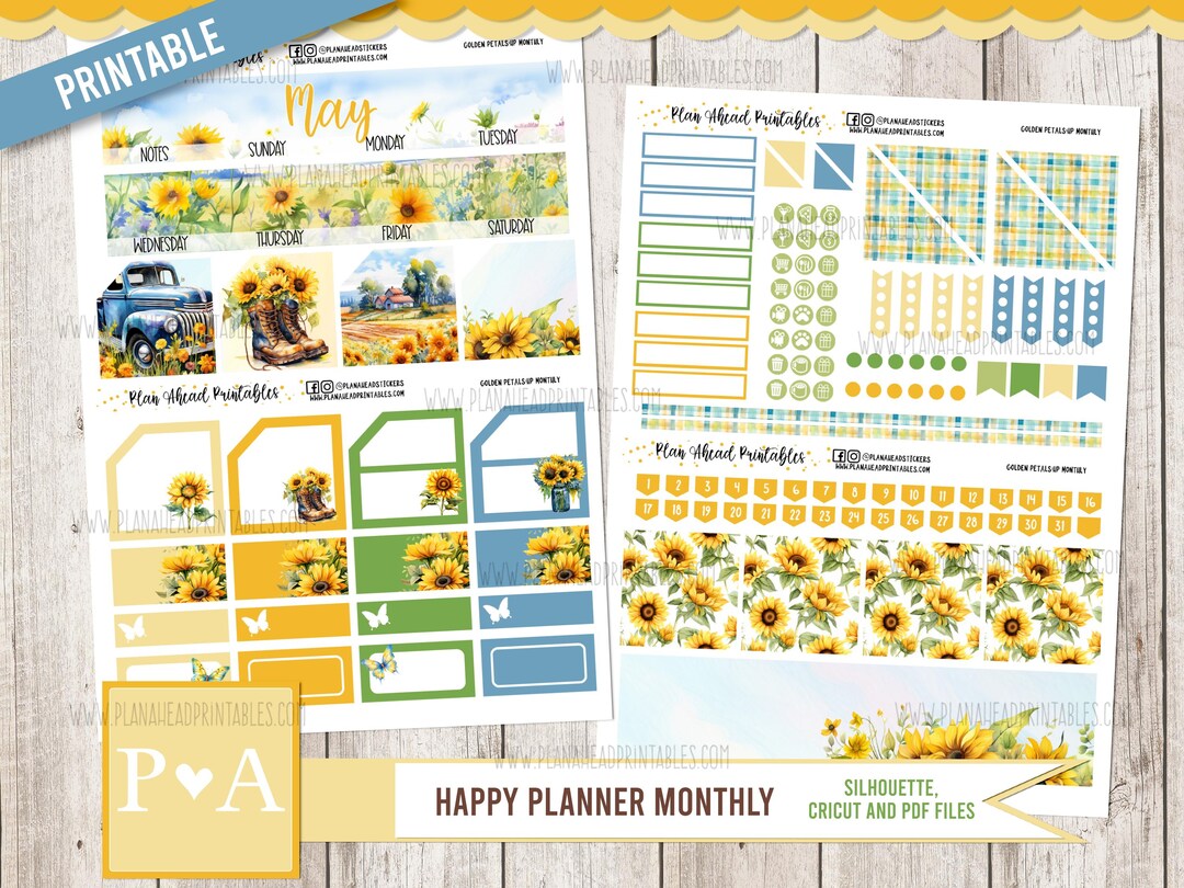 Golden Petals May PRINTABLE Classic Happy Planner Monthly Planner ...
