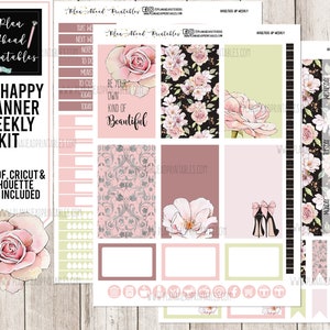 Big Happy Planner Printable Stickers Vertical Weekly Kit, Rose Floral