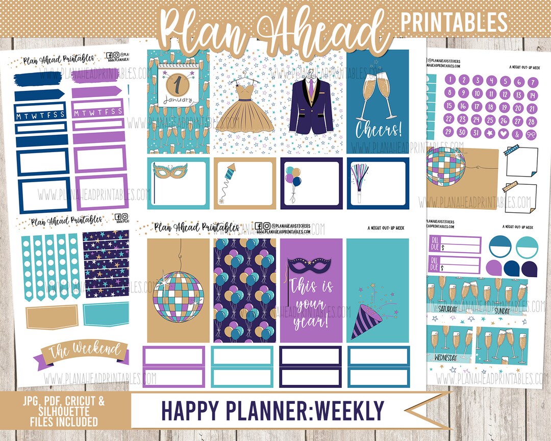 Happy Planner Printable Stickers Classic Vertical Weekly Kit, A Night ...