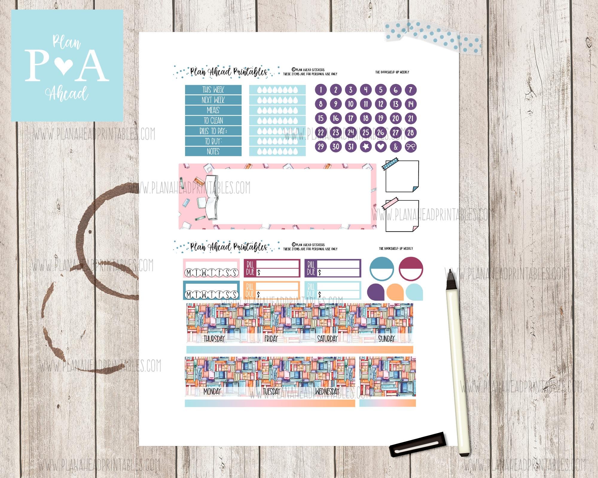 The Bookshelf PRINTABLE Classic Happy Planner Weekly Planner Sticker ...