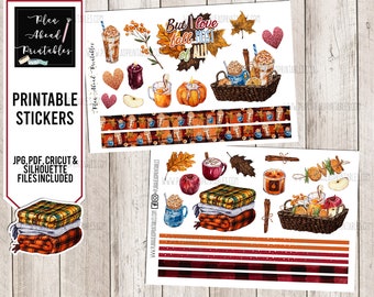 Printable Stickers for Planners, Scrapbooking or Card Making, Cozy Fall