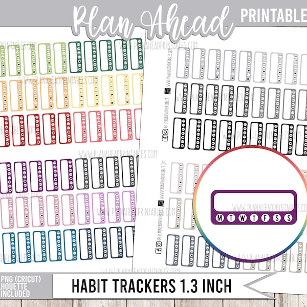 PRINTABLE Planner Stickers Hobonichi Cousin 1.3 Inch Habit Tracker