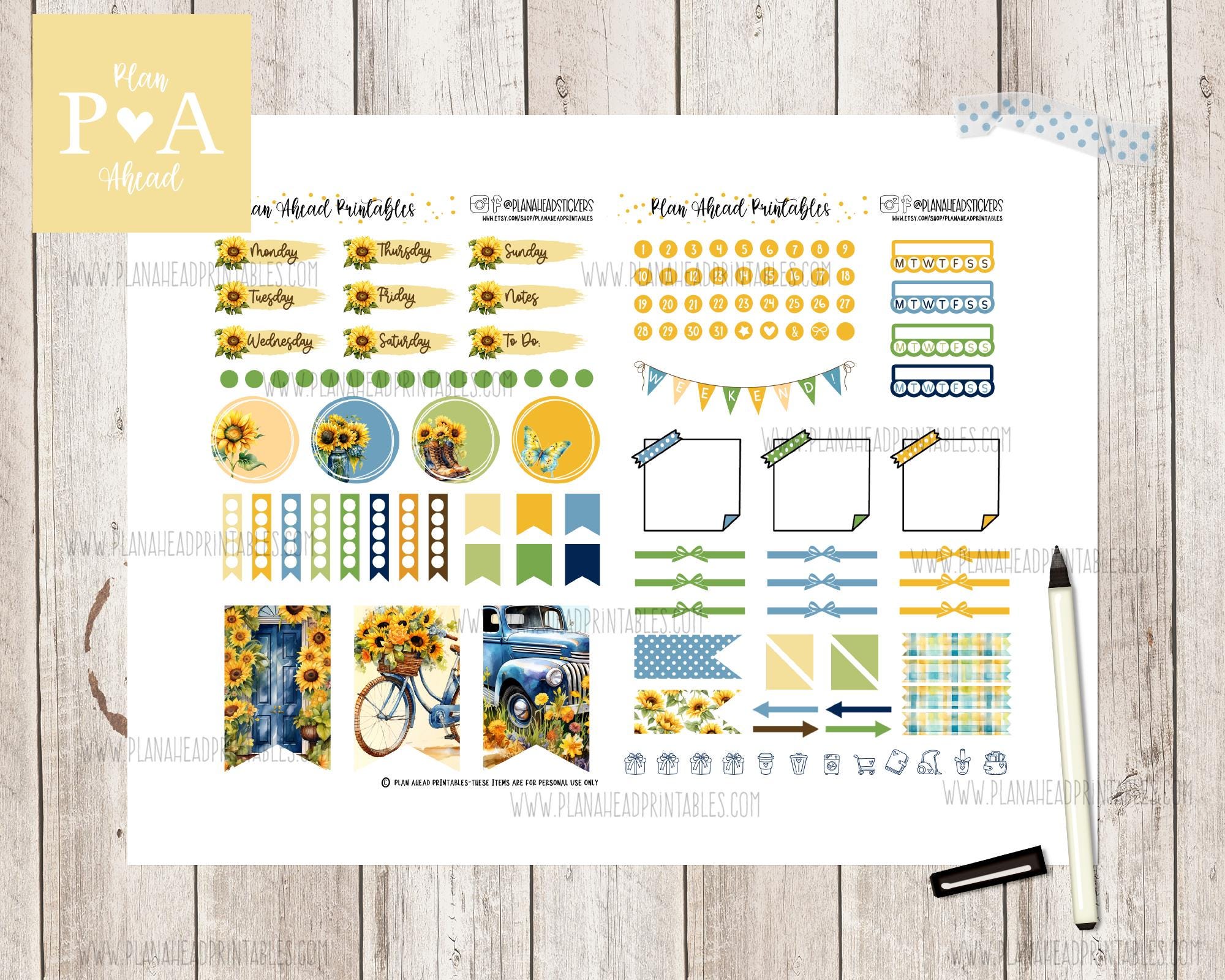 Golden Petals PRINTABLE Basic Weekly Planner Kit, Bullet Journals Happy ...