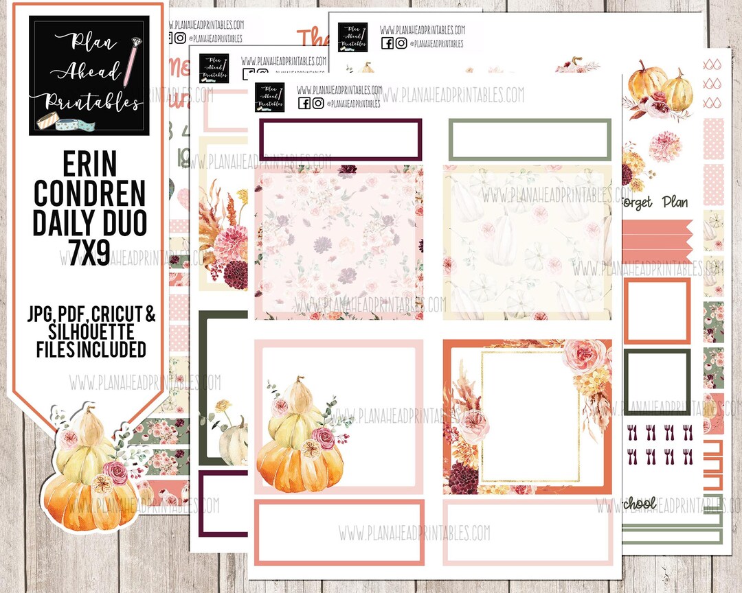 Erin Condren Daily Duo Printable Sticker Weekly Kit, Painted Pumpkins ...