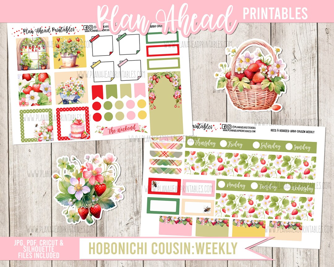HOBONICHI COUSIN Weekly Printable Planner Sticker Kit Bees and Berries ...