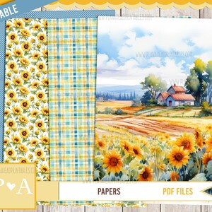 Goldene Blütenblätter DRUCKBARE Papiere, Bullet Journals Scrapbooks Card Making Planer Sommer Sonnenblumen
