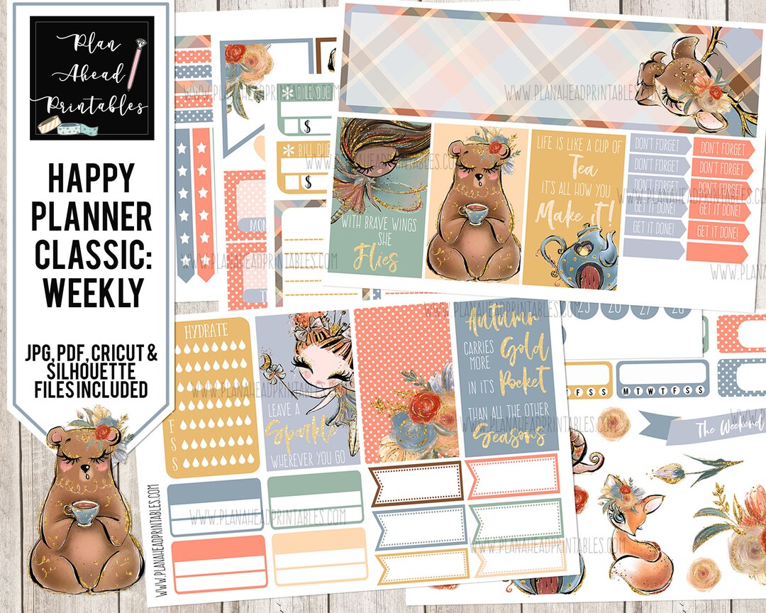 Happy Planner Printable Stickers Classic Vertical Weekly Kit, Woodland ...