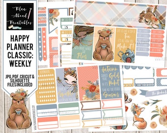 Happy Planner Printable Stickers Classic Vertical Weekly Kit, Woodland Florals