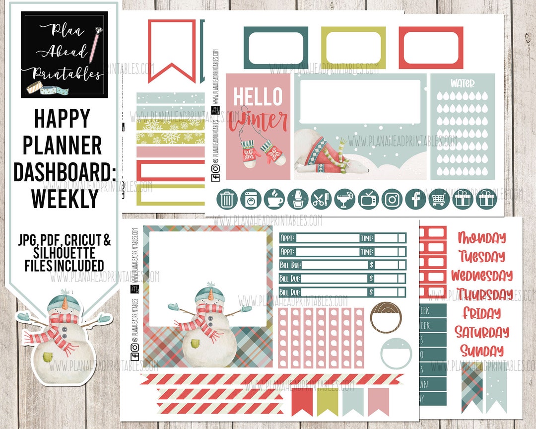 Happy Planner Printable Stickers Classic Dashboard Weekly Kit, Winter ...