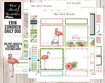 Erin Condren Daily Duo Printable Planner Sticker Weekly Kit, Tropical Flamingo