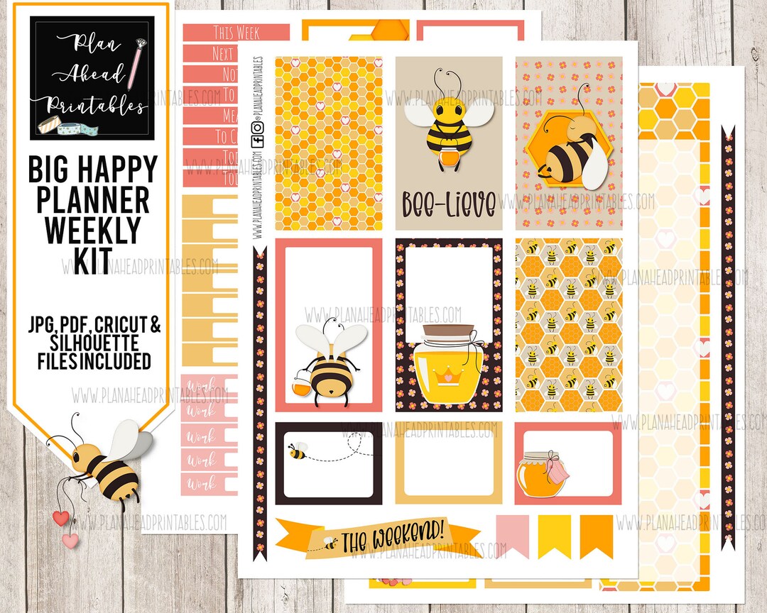 Big Happy Planner Printable Stickers Vertical Weekly Kit, Bee-lieve ...