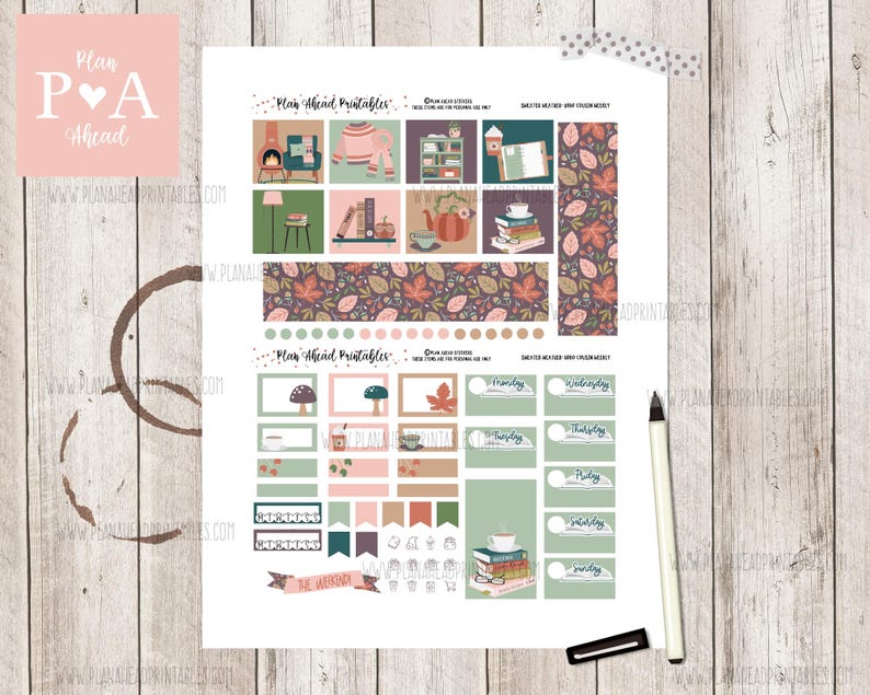Sweater Weather PRINTABLE Hobonichi Cousin Weekly Planner Sticker Kit ...