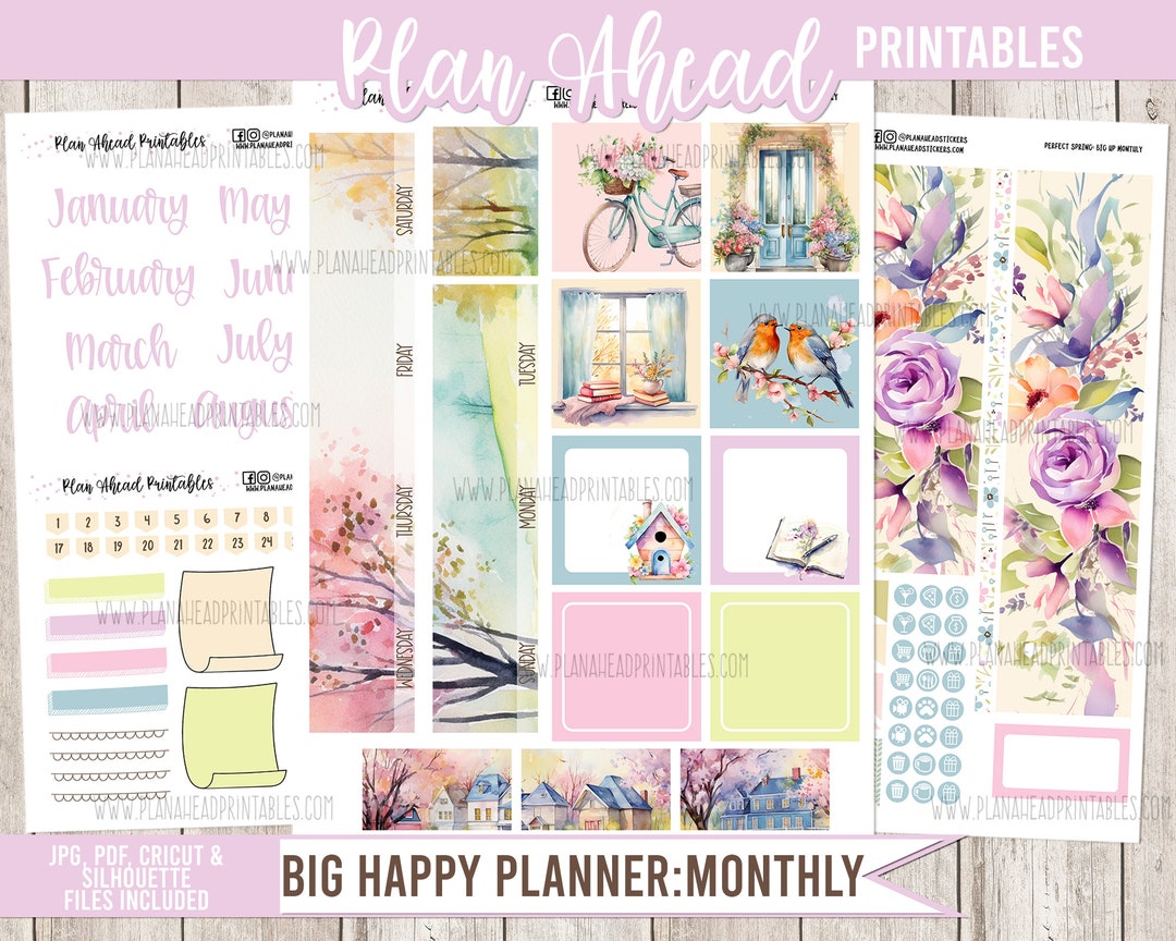 Big Happy Planner Printable Sticker Monthly Kit A Perfect Spring - Etsy