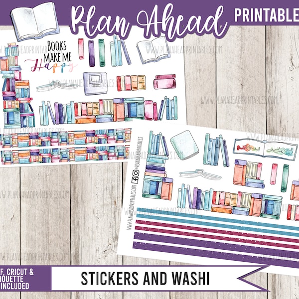 Printable Stickers for Planners, Scrapbooking or Card Making, Bullet and Junk Journals Happy Books Reading Library