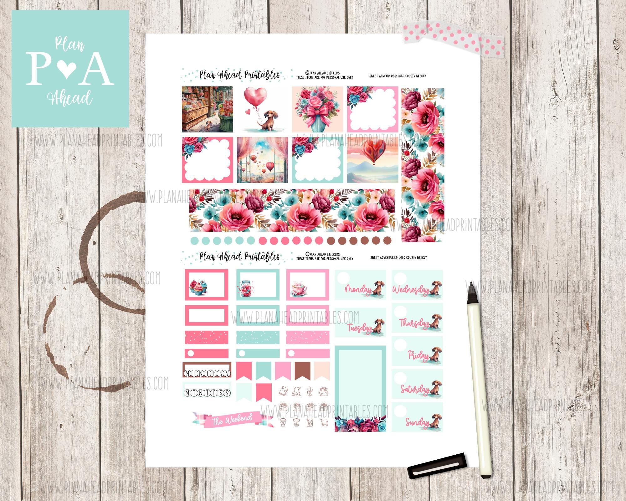 Sweet Adventures PRINTABLE Hobonichi Cousin Weekly Planner Sticker Kit ...