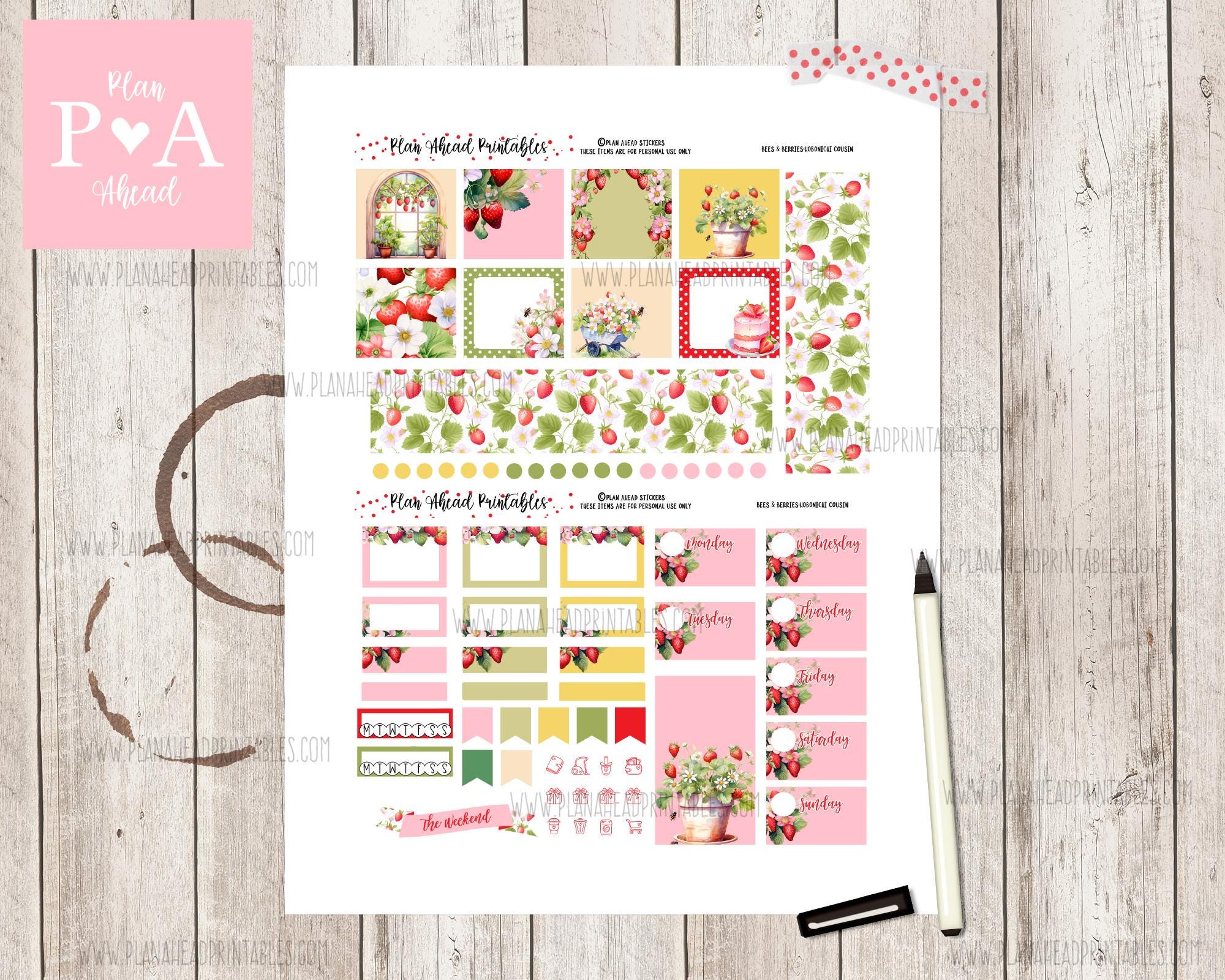 Bees N Berries PRINTABLE Hobonichi Cousin Weekly Planner Sticker Kit ...