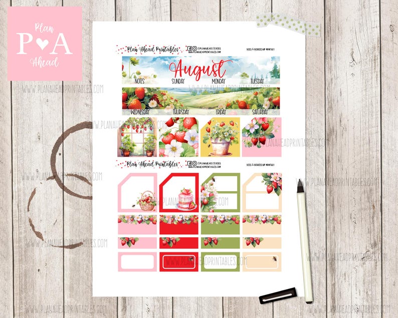 Bees and Berries August PRINTABLE Classic Happy Planner Monthly Planner ...