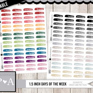 PRINTABLE Planner Functional Sticker Days of the Week Date Covers Erin Condren Happy Planner 1.5 inch columns A5 Bullet Journal