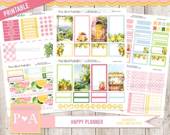 Kit de pegatinas para planificador semanal Happy Planner clásico imprimible de Lemon Grove, limones frescos de verano, junio, julio y agosto