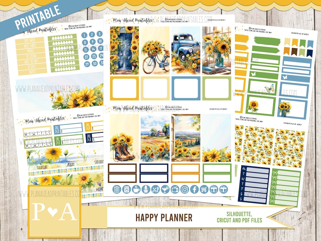 Golden Petals PRINTABLE Classic Happy Planner Weekly Planner Sticker ...