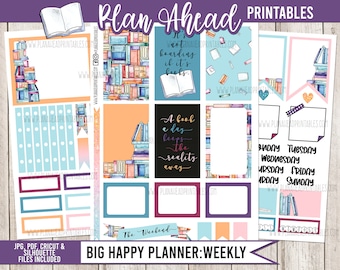 Big Happy Planner Printable Stickers Vertical Weekly Kit, Happy Books Reading Library