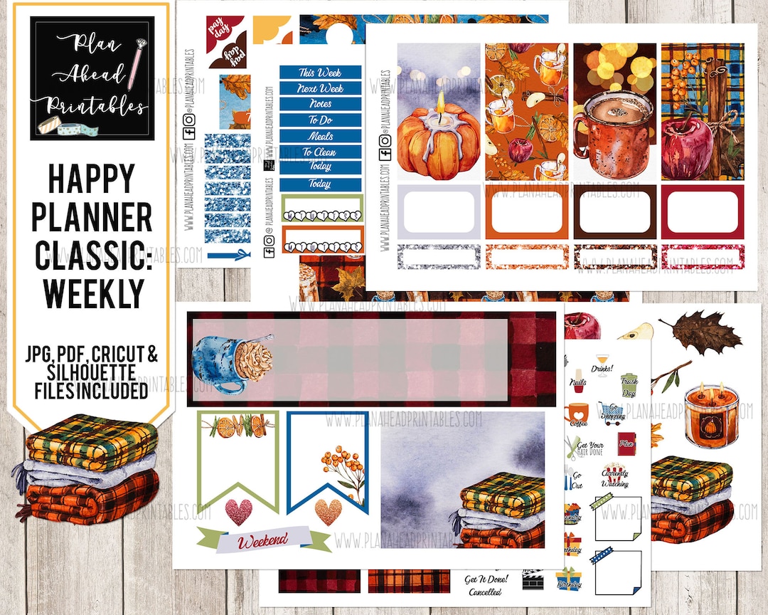 Happy Planner Printable Stickers Classic Vertical Weekly Kit, Cozy Fall ...