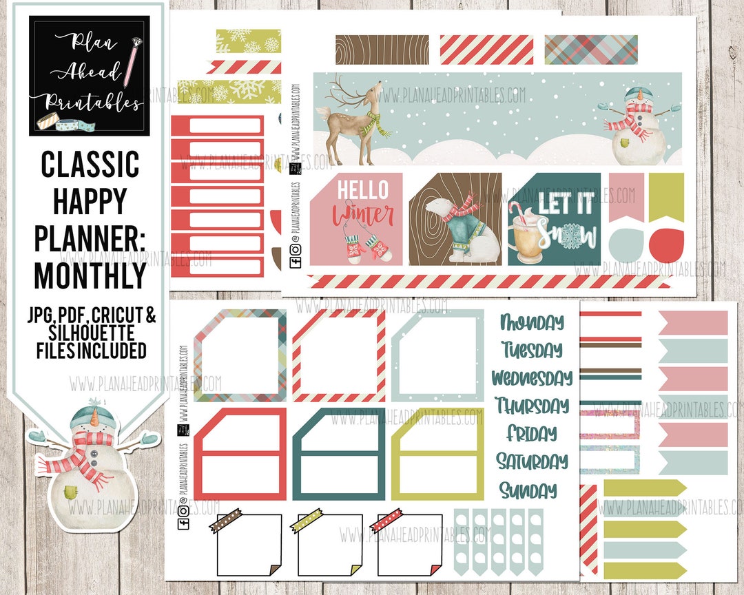 Happy Planner Printable Sticker Classic Monthly Kit, Winter Wonderland ...