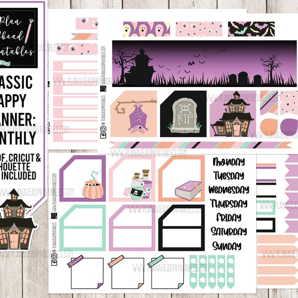 Happy Planner Printable Sticker Classic Monthly Kit, Spooktacular Halloween
